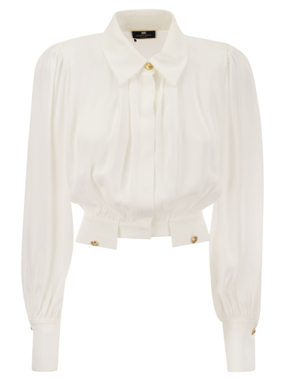 Elisabetta Franchi Cropped Shirt In Viscose Georgette In Ivory