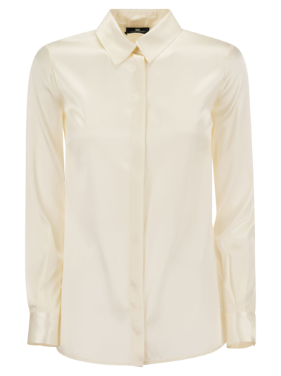 Elisabetta Franchi Straight Silk Satin Shirt In Butter