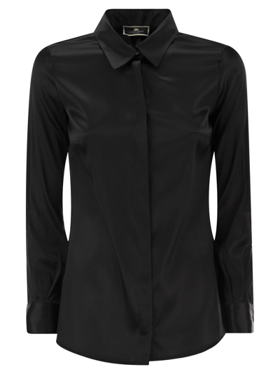 Elisabetta Franchi Straight Silk Satin Shirt In Black