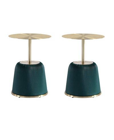 Manhattan Comfort Anderson 2-piece 15.75" Wide Leatherette Upholstered End Table Set In Green