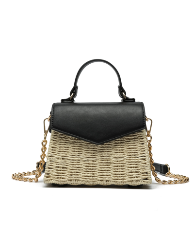Like Dreams Florence Gold-tone Chain Straw Crossbody In Black