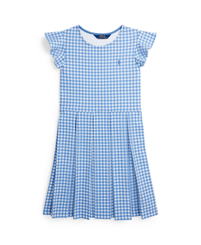 Polo Ralph Lauren Kids' Toddler And Little Girls Gingham Ruffled Ponte Fit And Flare Dress In Gingham Blue