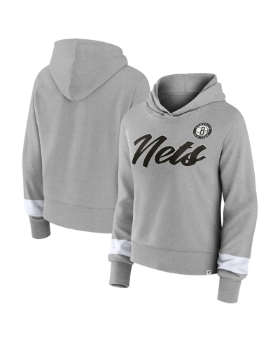 Fanatics Women's  Heather Gray Brooklyn Nets Halftime Pullover Hoodie