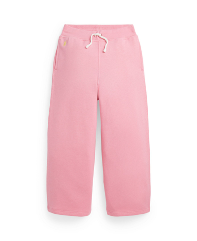 Polo Ralph Lauren Kids' Big Girls Terry Wide-leg Sweatpants In Florida Pink With Oasis Yellow