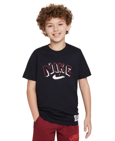 Nike Kids' Big Boys Sportswear Crewneck Cotton Stars Graphic T-shirt In Black