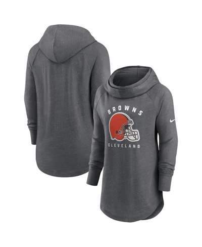 Nike Women's  Heather Charcoal Cleveland Browns Raglan Funnel Neck Pullover Hoodie