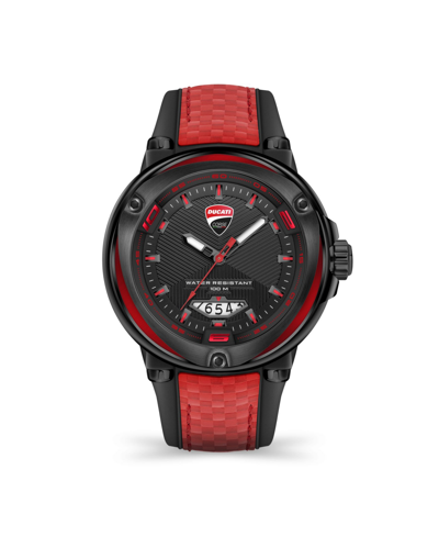 Ducati Corse Men's Partenza Black And Red Silicone Strap Watch 49mm In Black,red
