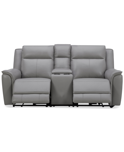 Macy's Addyson 77" 3-pc. Leather Sofa With 2 Zero Gravity Recliners With Power Headrests & 1 Console, Creat In Ash