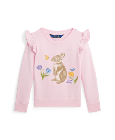 Polo Ralph Lauren Kids' Toddler And Little Girls Ruffled Bunny Terry Sweatshirt In Hint Of Pink