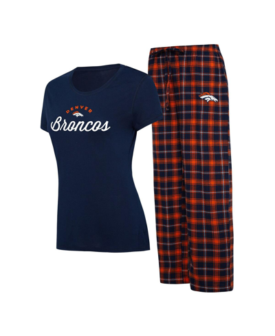 CONCEPTS SPORT WOMEN'S CONCEPTS SPORT NAVY, ORANGE DENVER BRONCOS ARCTIC T-SHIRT FLANNEL PANTS SLEEP SET