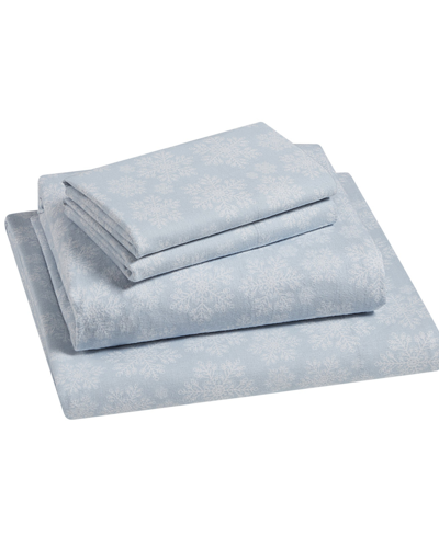 Tahari Home Snowflake 100% Cotton Flannel 4-pc. Sheet Set, Queen In Blue