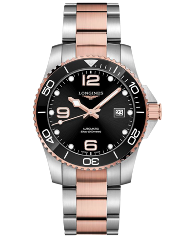 Longines Men's Swiss Automatic Hydroconquest Two-tone Stainless Steel Bracelet Watch 41mm In Black