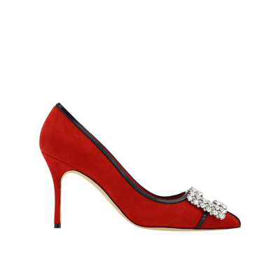 Manolo Blahnik Tuberian 90 Suede & Leather Pump In Red