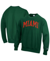 CHAMPION MEN'S CHAMPION GREEN MIAMI HURRICANES ARCH REVERSE WEAVE PULLOVER SWEATSHIRT