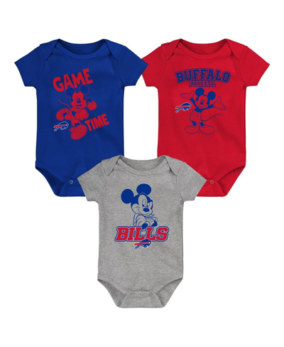 OUTERSTUFF BABY BOYS AND GIRLS ROYAL, RED, GRAY BUFFALO BILLS THREE-PIECE DISNEY GAME TIME BODYSUIT SET