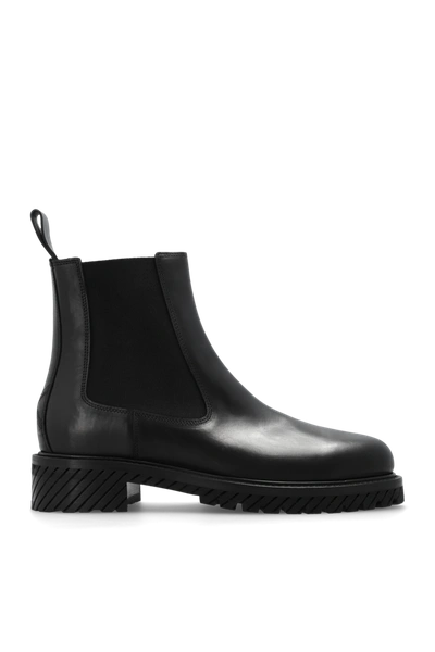 Off-white Black Leather Chelsea Boots In New
