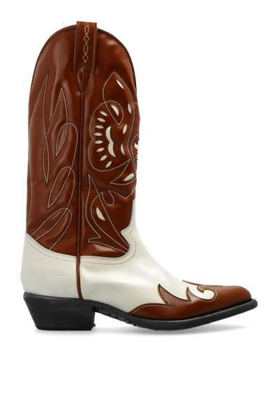 Dsquared2 Brown Leather Cowboy Boots In New