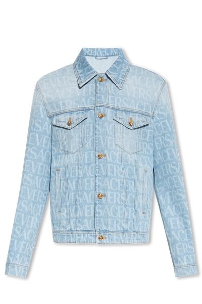 Versace Light Blue Denim Jacket With Logo In New