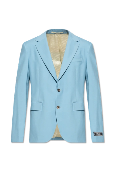 Versace Light Blue Single-breasted Blazer With Silk Back In New