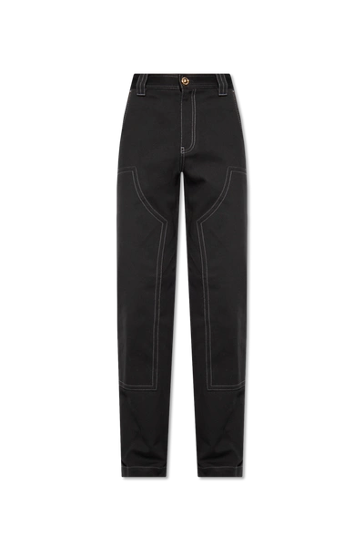 Versace Black Trousers With Contrasting Stitching In New