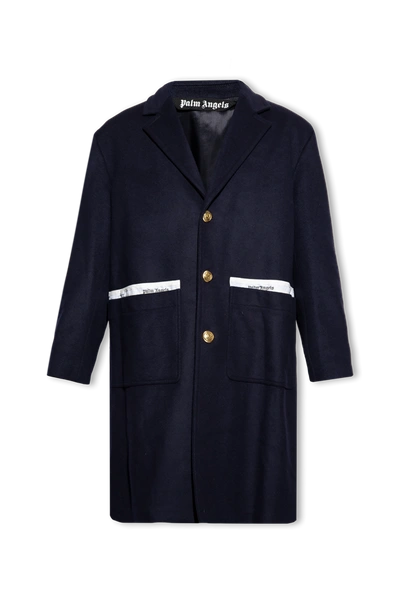 Palm Angels Navy Blue Single-breasted Coat In New