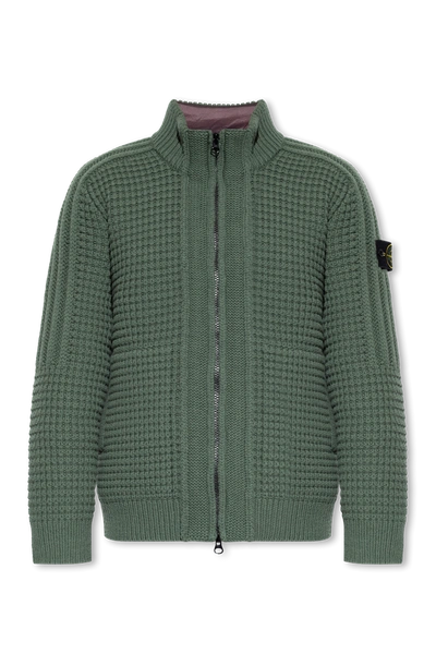 Stone Island Green Cardigan With Down Jacket In New