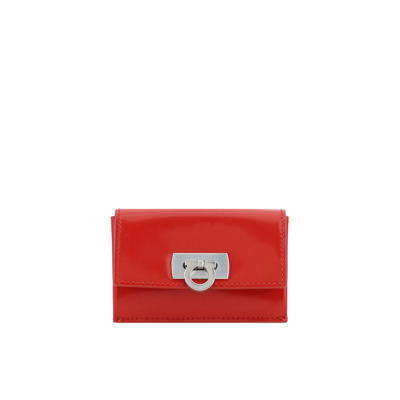 Ferragamo Salvatore  Gancini Clasp Card Holder In Red