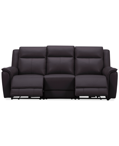 Macy's Addyson 88" 3-pc. Leather Sofa With 2 Zero Gravity Recliners With Power Headrests & 1 Armless Chair, In Chocolate