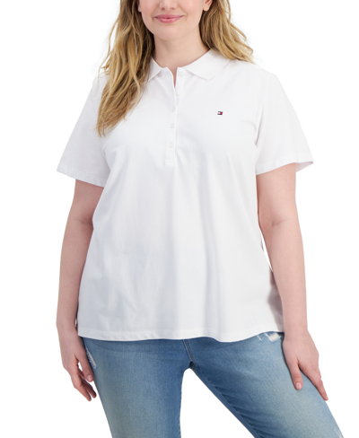 Tommy Hilfiger Plus Size Short-sleeve Polo Shirt In White