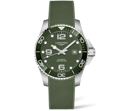 Longines Men's Swiss Automatic Hydroconquest Green Rubber Strap Watch 43mm In No Color