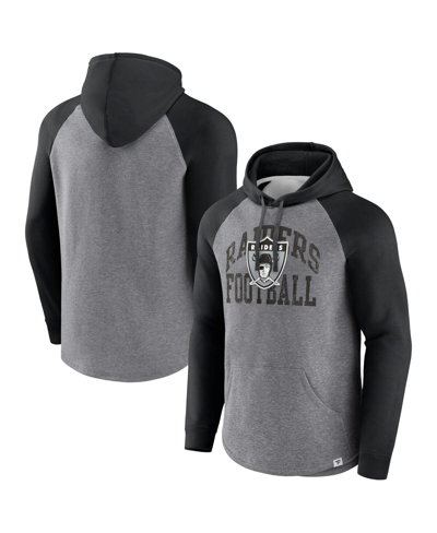 Fanatics Men's  Heather Gray Distressed Las Vegas Raiders Favorite Arch Raglan Pullover Hoodie