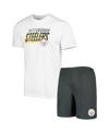 CONCEPTS SPORT MEN'S CONCEPTS SPORT CHARCOAL, WHITE PITTSBURGH STEELERS DOWNFIELD T-SHIRT SHORTS SLEEP SET