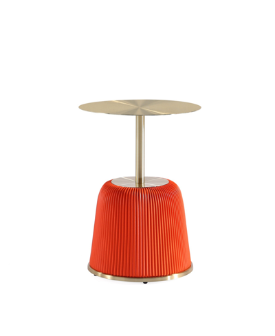 Manhattan Comfort Anderson 15.75" Wide Leatherette Upholstered End Table In Orange