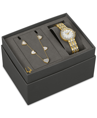 Bulova Women's Classic Crystal Gold-tone Stainless Steel Bracelet Watch 30mm Gift Set