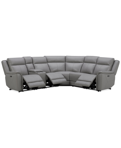 Macy's Addyson 117" 6-pc. Leather Sectional With 2 Zero Gravity Recliners With Power Headrests And 1 Consol In Ash