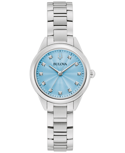 Bulova Women's Sutton Diamond Accent Stainless Steel Bracelet Watch 28mm In Blue/silver