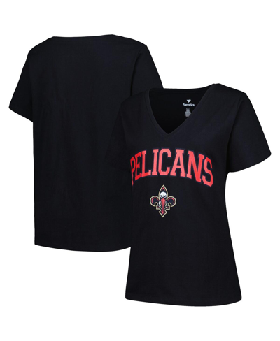 Profile Women's  Black New Orleans Pelicans Plus Size Arch Over Logo V-neck T-shirt