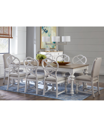 Macy's Mandeville 9pc Dining Set (rectangular Table + 6 X-back Chairs + 2 Upholstered Chairs) In White