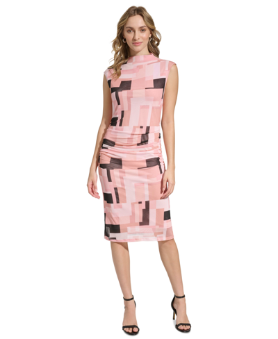 Calvin Klein Women's Printed Mesh Sleeveless Dress In Desert Rose,black |  ModeSens