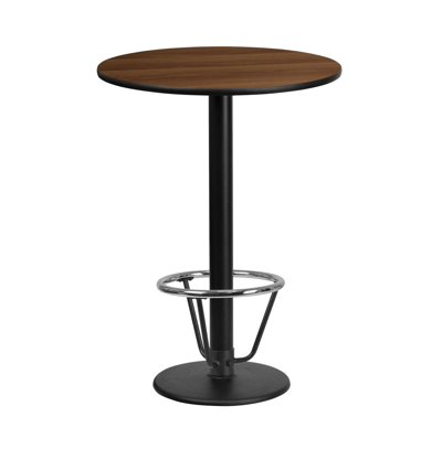 Emma+oliver 24" Round Laminate Bar Table With 18" Round Foot Ring Base In Walnut