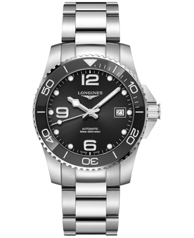 Longines Unisex Swiss Automatic Hydroconquest Stainless Steel Bracelet Watch 39mm In Black