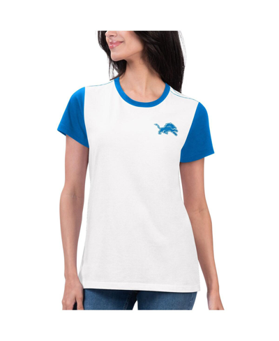 G-iii 4her By Carl Banks Women's  White, Blue Detroit Lions Fashion Illustration T-shirt In White,blue