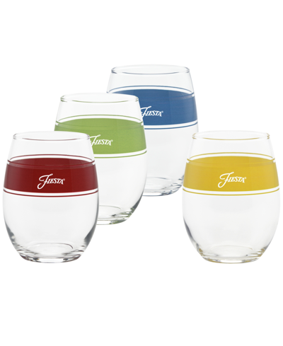 Fiesta Bright Frame 15 Ounce Stemless Wine Glass, Set Of 4 In Lapis,scarlet,daffodil And Lemongrass