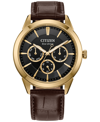 CITIZEN ECO-DRIVE MEN'S ROLAN BROWN LEATHER STRAP WATCH 40MM