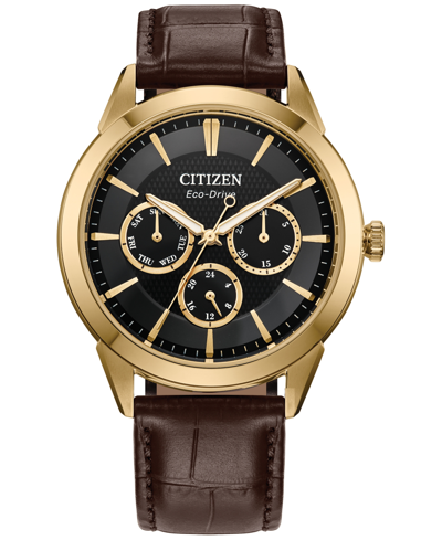 Citizen Eco-drive Men's Rolan Brown Leather Strap Watch 40mm In Black/brown