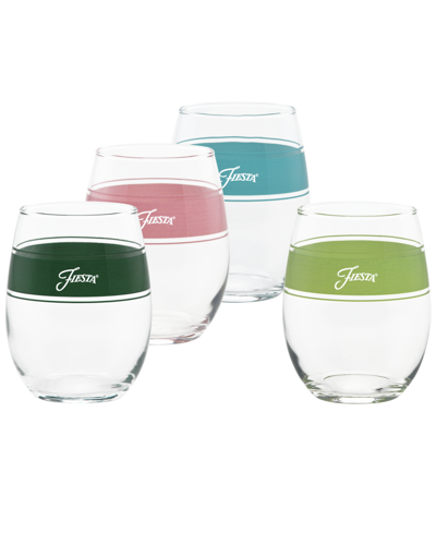 Fiesta Tropical Frame 15 Ounce Stemless Wine Glass, Set Of 4 In Jade,turquoise,lemongrass And Peony