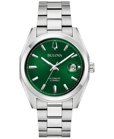 Bulova Men's Automatic Surveyor Stainless Steel Bracelet Watch 39mm In Green/silver