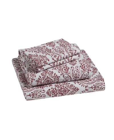 Tahari Home Damask 100% Cotton Flannel 3-pc. Sheet Set, Twin In Red,white