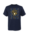 OUTERSTUFF BIG BOYS AND GIRLS NAVY MILWAUKEE BREWERS LETTERMAN T-SHIRT
