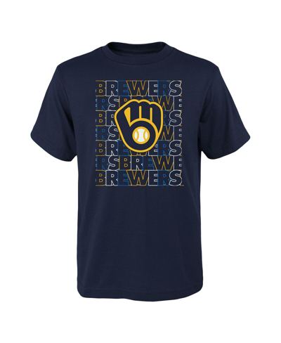 Outerstuff Kids' Big Boys And Girls Navy Milwaukee Brewers Letterman T-shirt